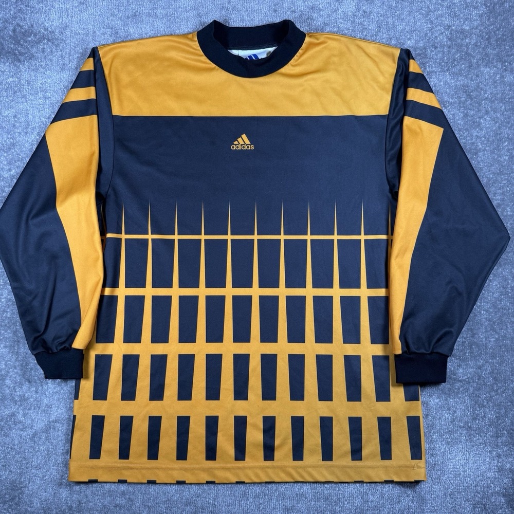 VTG 90s Adidas Jersey Men's Medium Orange Black Soccer Goalie Long Sleeve USA